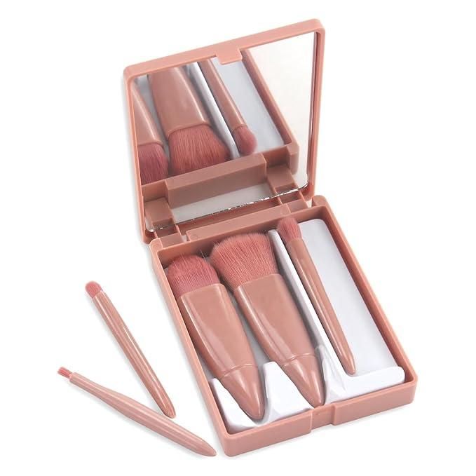 5 in 1 Makeup Brush Set with Mirror Case Travel Friendly makeup kit