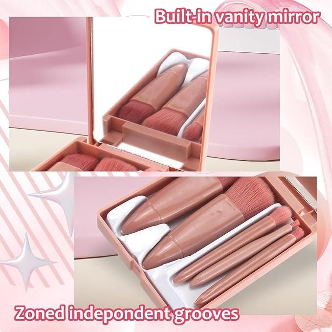 5 in 1 Makeup Brush Set with Mirror Case Travel Friendly makeup kit